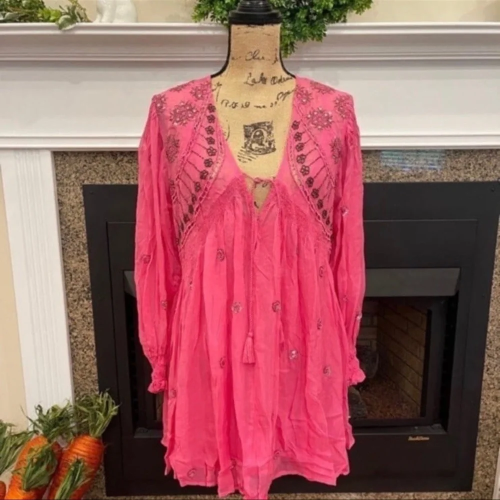 Free People Neon Moon Mini Raspberry Pink Sequin Dress Size XS NWT